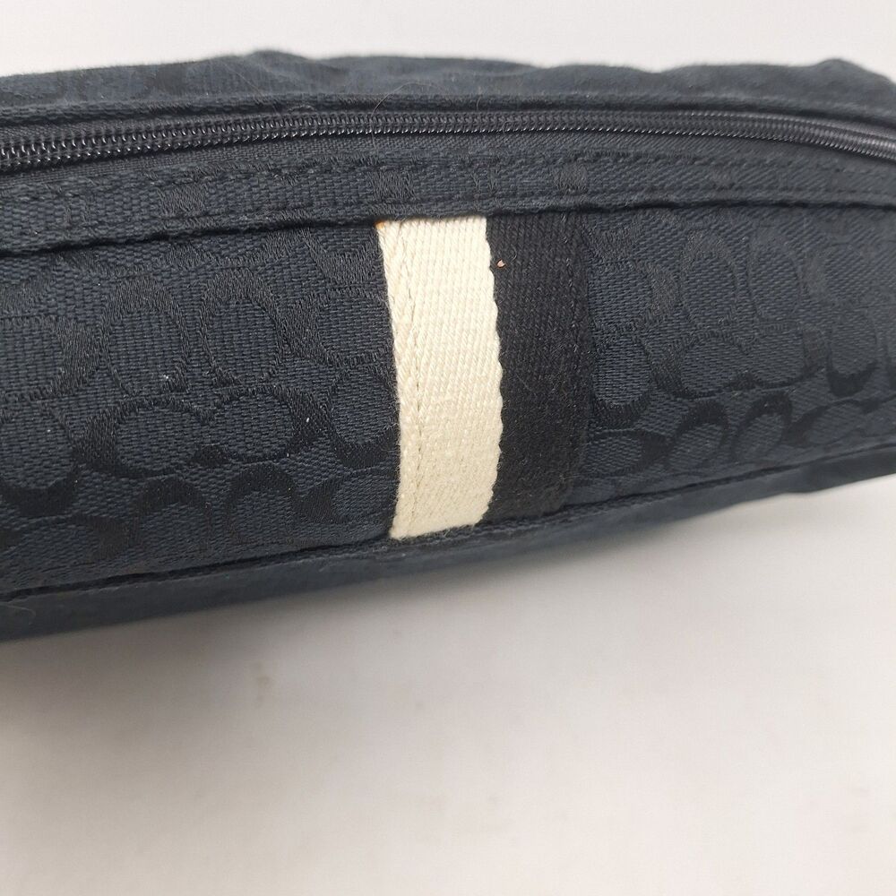 Coach Black Signature Jaquard Logo Canvas White Stripe Toiletry Bag Travel - Picture 2 of 9